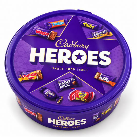 🍫 Cadbury Heroes – 3 кутии × 475 г (1,425 кг) оригинални английски шоколадови бонбони